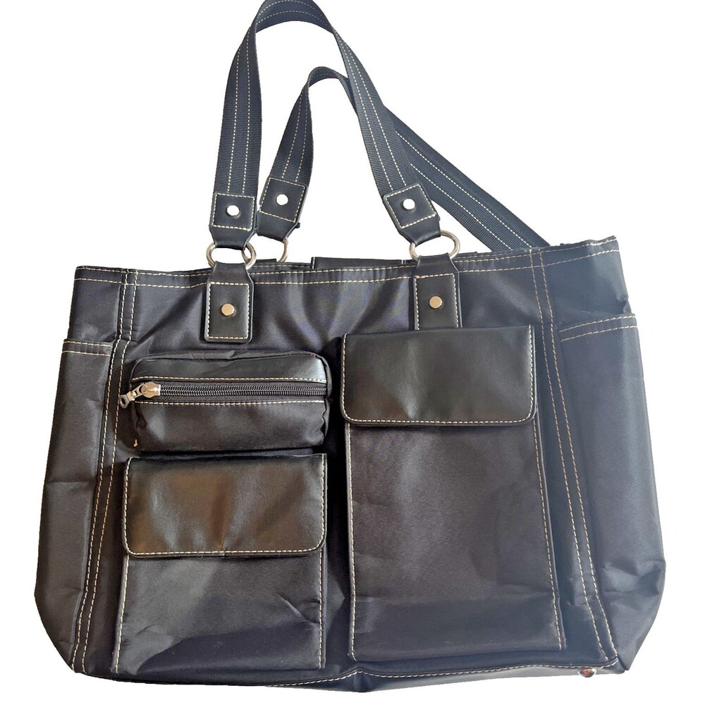 Attention Laptop Bag Tote Messenger Black Silver Office Travel Pockets Zip Large